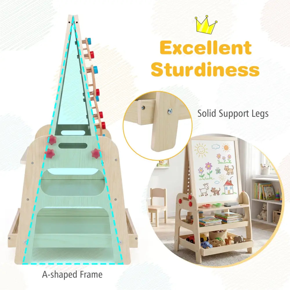 2-in-1 Kids Art Easel with Magnetic Whiteboard and Marble Run Game-Natural - Natural - Art Easels