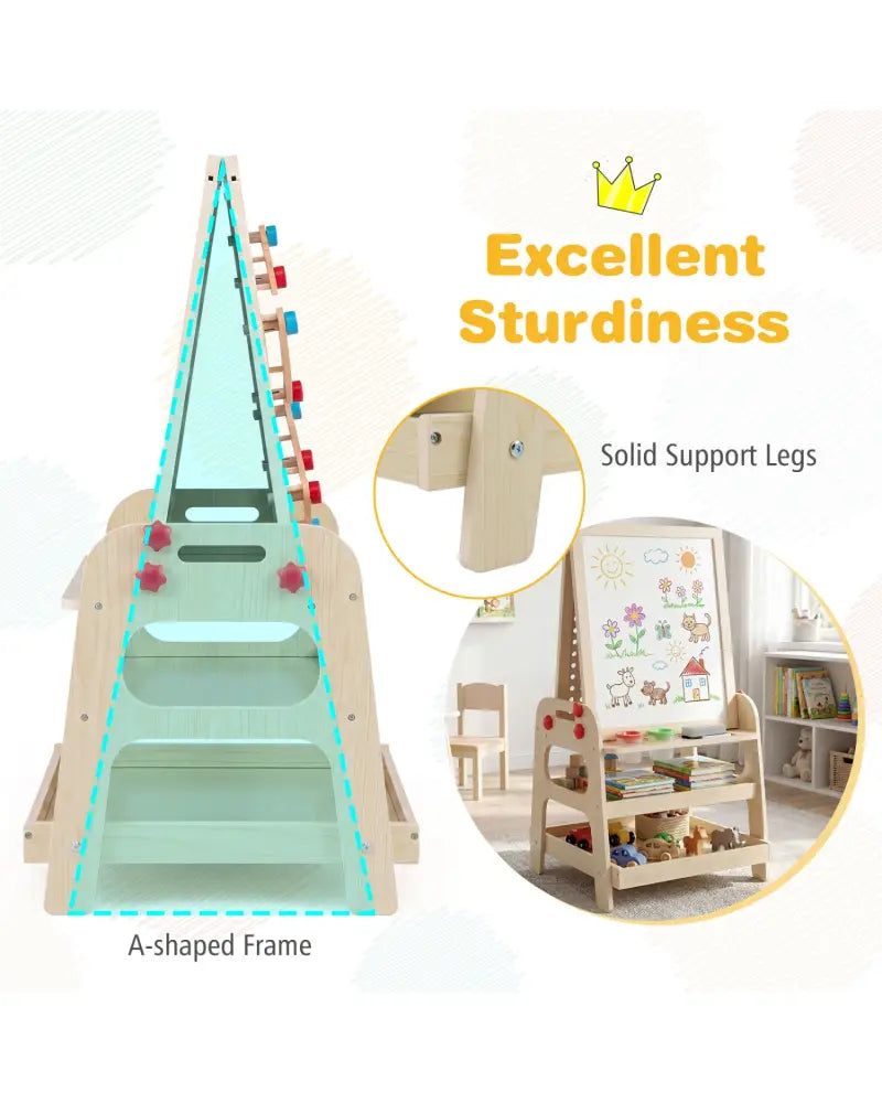 2-in-1 Kids Art Easel with Magnetic Whiteboard and Marble Run Game-Natural - Natural - Art Easels