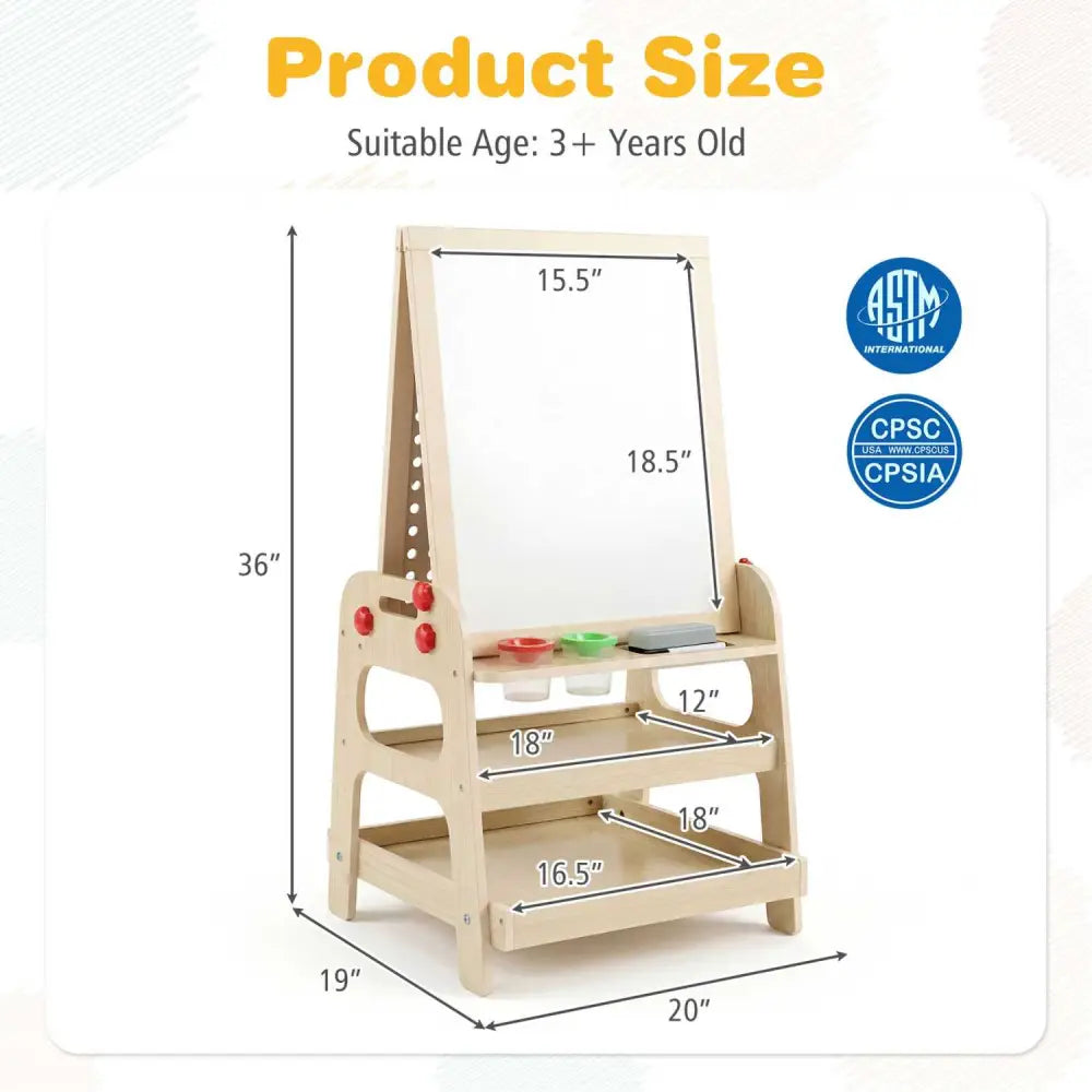 2-in-1 Kids Art Easel with Magnetic Whiteboard and Marble Run Game-Natural - Natural - Art Easels