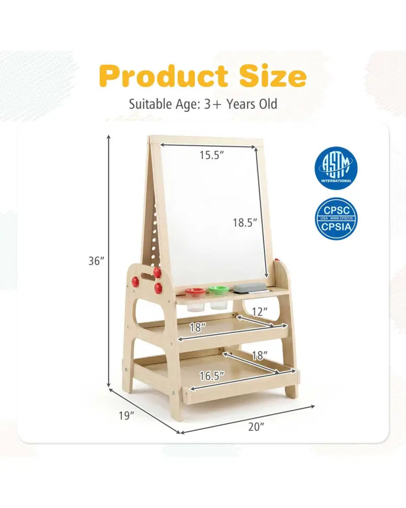 2-in-1 Kids Art Easel with Magnetic Whiteboard and Marble Run Game-Natural - Natural - Art Easels