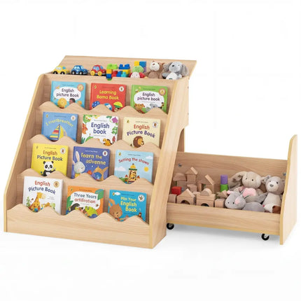 2-In-1 Kids Bookshelf & Toy Storage Organizer-Natural - Natural - Kids Storage