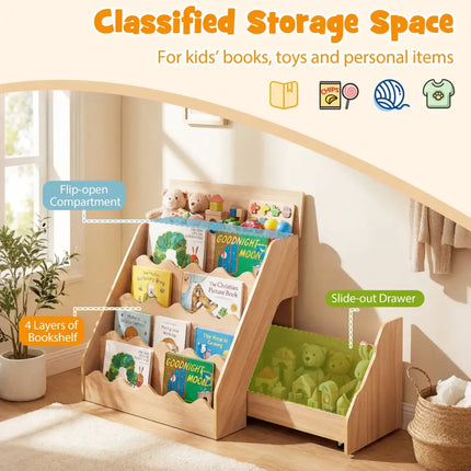2-In-1 Kids Bookshelf & Toy Storage Organizer-Natural - Natural - Kids Storage