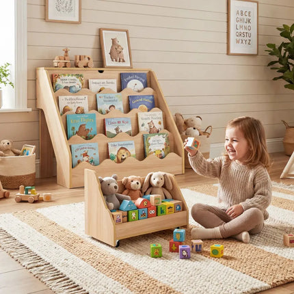 2-In-1 Kids Bookshelf & Toy Storage Organizer-Natural - Natural - Kids Storage
