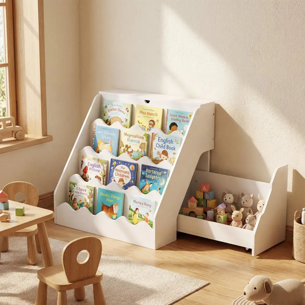 2-In-1 Kids Bookshelf & Toy Storage Organizer-White - White - Kids Storage