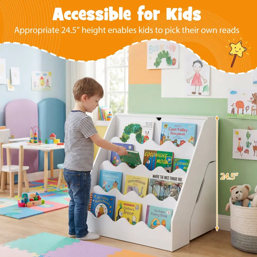 2-In-1 Kids Bookshelf & Toy Storage Organizer-White - White - Kids Storage