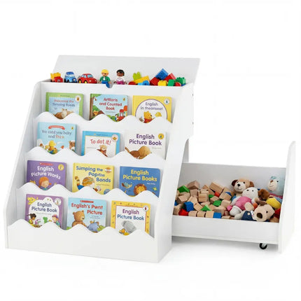 2-In-1 Kids Bookshelf & Toy Storage Organizer-White - White - Kids Storage