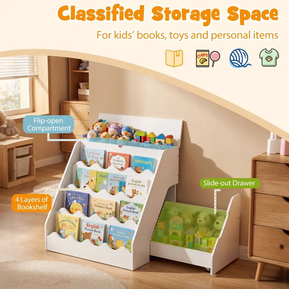 2-In-1 Kids Bookshelf & Toy Storage Organizer-White - White - Kids Storage