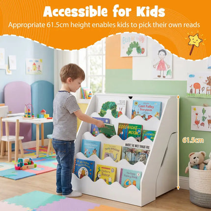 2-In-1 Kids Bookshelf & Toy Storage Organizer-White - White - Kids Storage