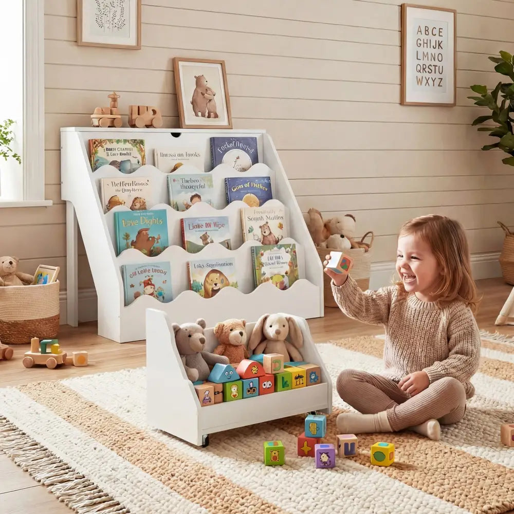 2-In-1 Kids Bookshelf & Toy Storage Organizer-White - White - Kids Storage