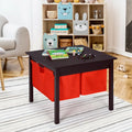 2-in-1 Kids Double-sided Activity Building Block Table with Drawers-Brown - Brown - Kids Table & Chair Sets