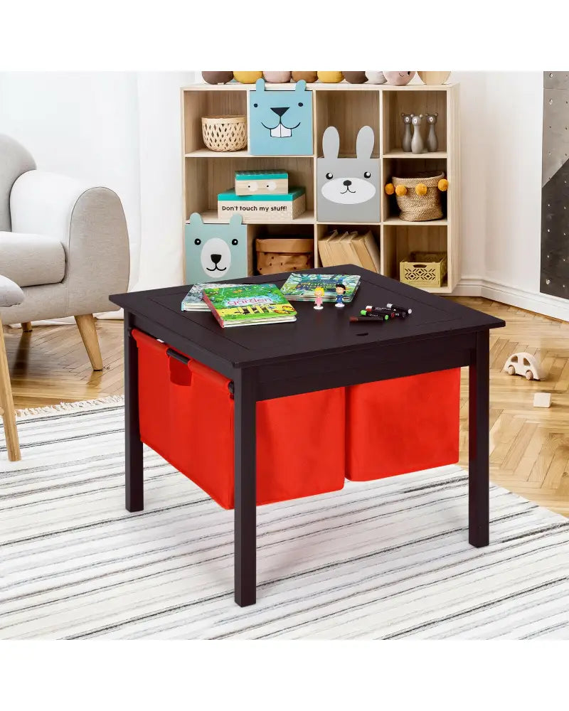 2-in-1 Kids Double-sided Activity Building Block Table with Drawers-Brown - Brown - Kids Table & Chair Sets