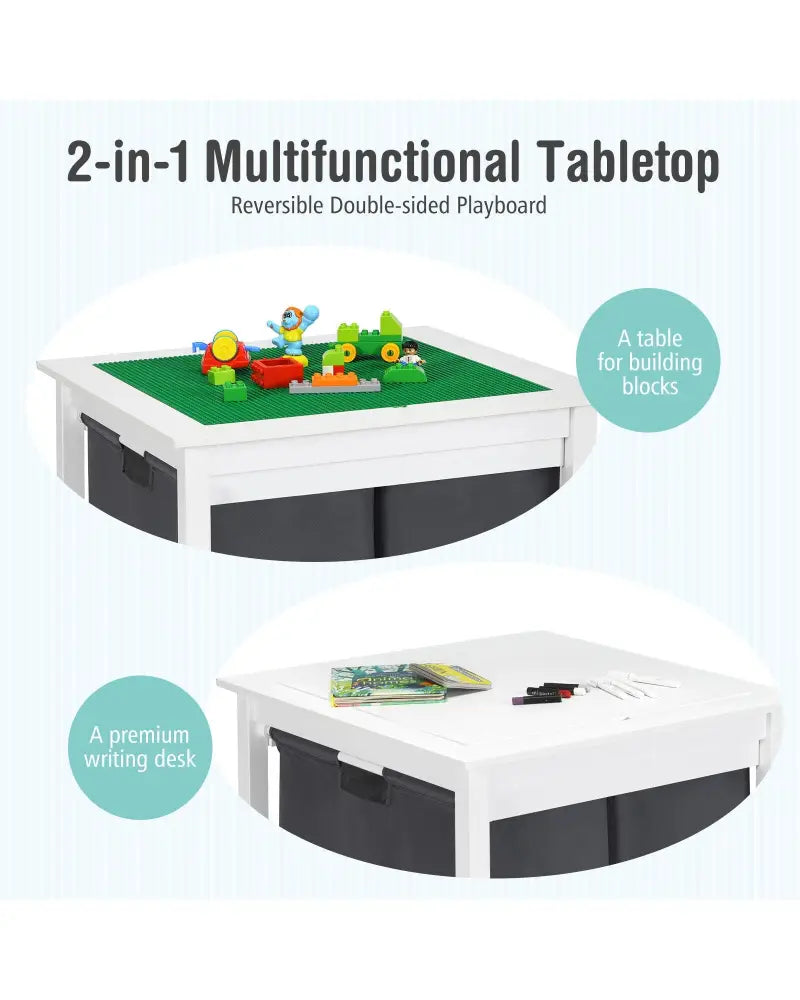 2-in-1 Kids Double-sided Activity Building Block Table with Drawers-White - White - Kids Table & Chair Sets