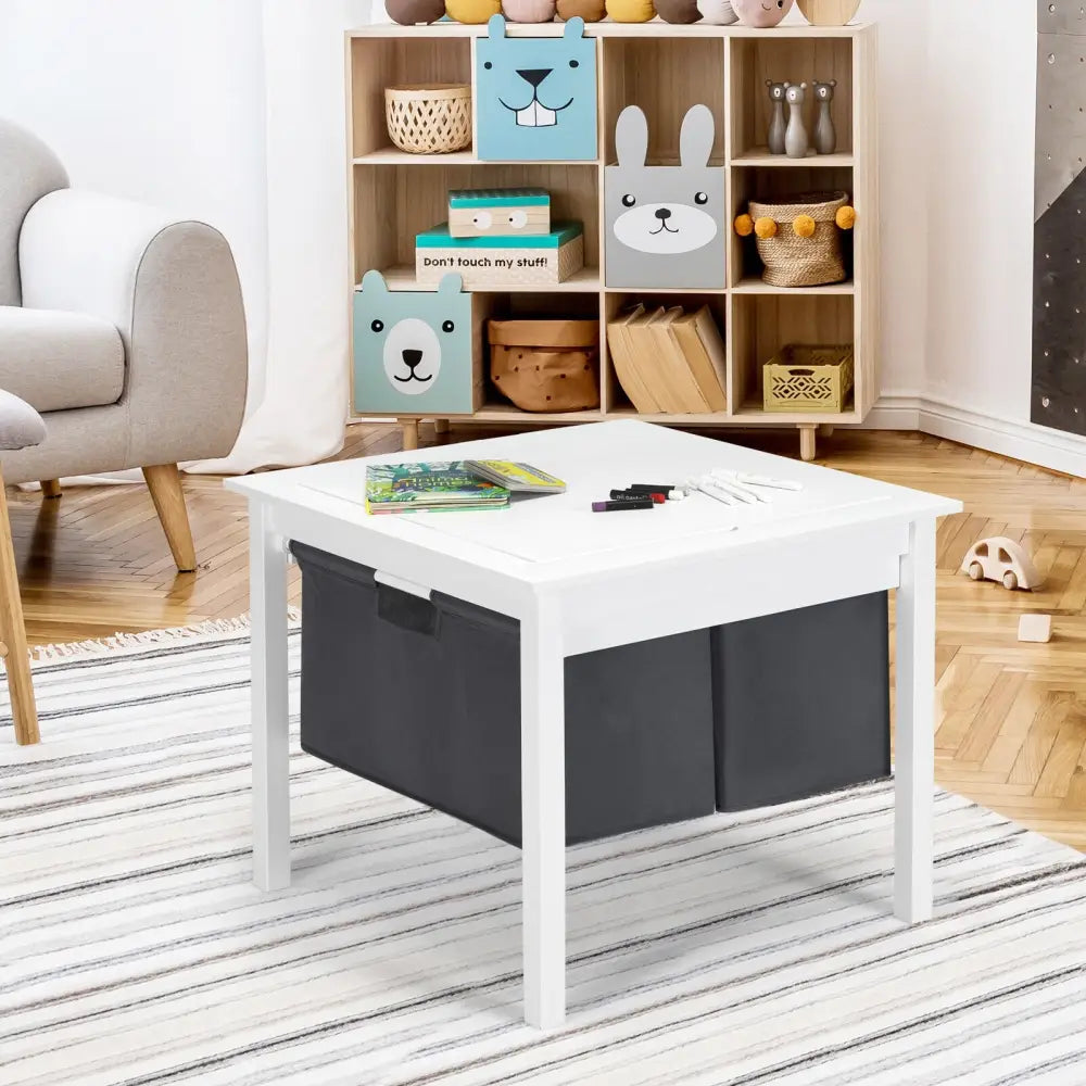 2-in-1 Kids Double-sided Activity Building Block Table with Drawers-White - White - Kids Table & Chair Sets