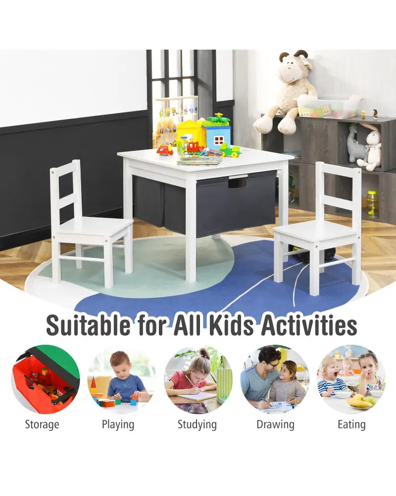 2-in-1 Kids Double-sided Activity Building Block Table with Drawers-White - White - Kids Table & Chair Sets