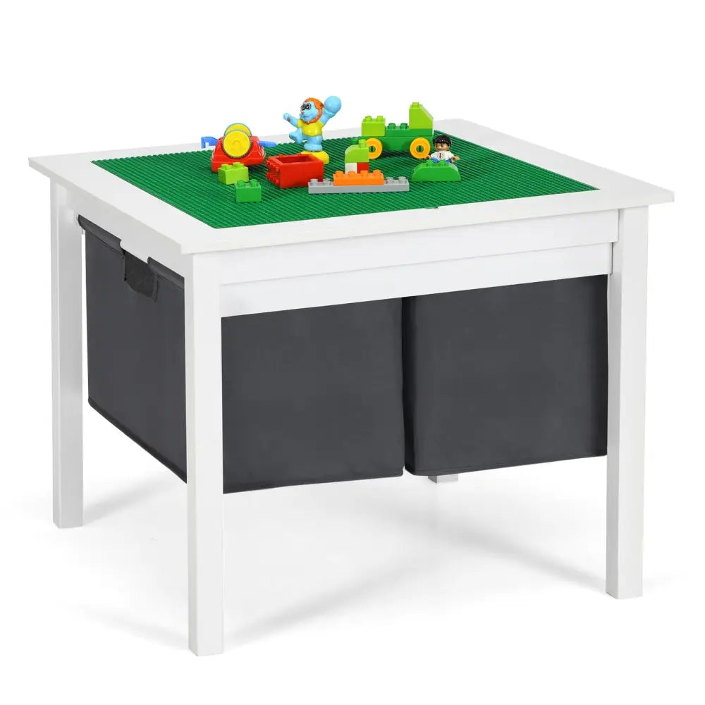 2-in-1 Kids Double-sided Activity Building Block Table with Drawers-White - White - Kids Table & Chair Sets