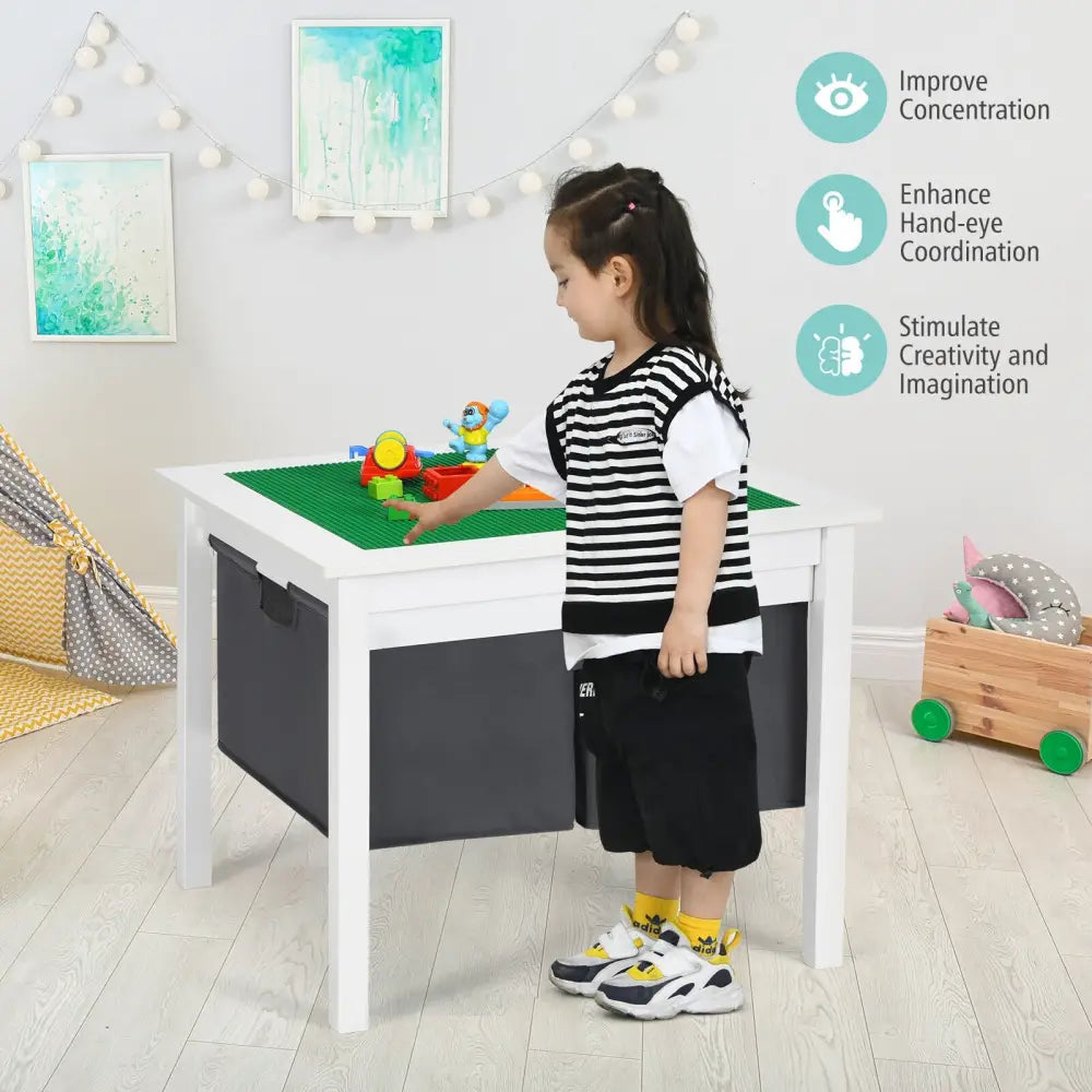 2-in-1 Kids Double-sided Activity Building Block Table with Drawers-White - White - Kids Table & Chair Sets