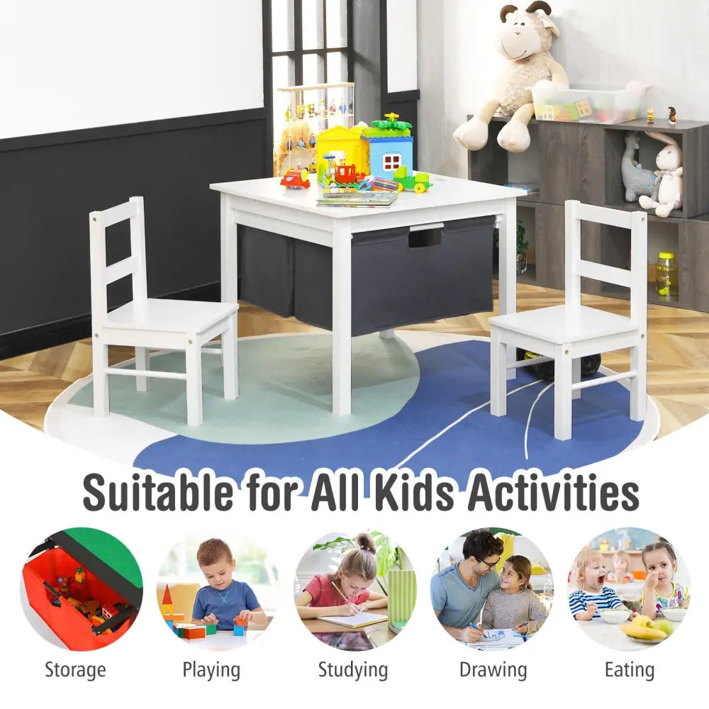 2-in-1 Kids Double-sided Activity Building Block Table with Drawers-White - White - Kids Table & Chair Sets