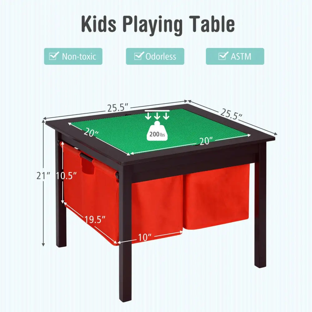 2-in-1 Kids Double-sided Activity Building Block Table with Drawers-Brown - Brown - Kids Table & Chair Sets