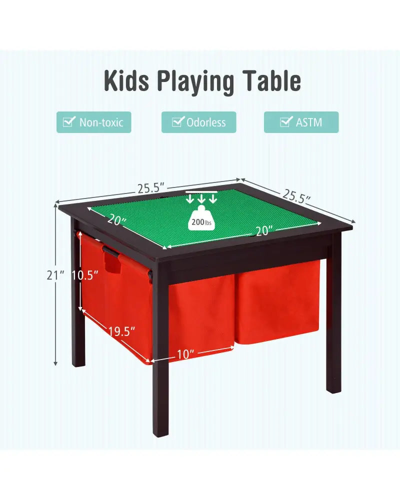 2-in-1 Kids Double-sided Activity Building Block Table with Drawers-Brown - Brown - Kids Table & Chair Sets