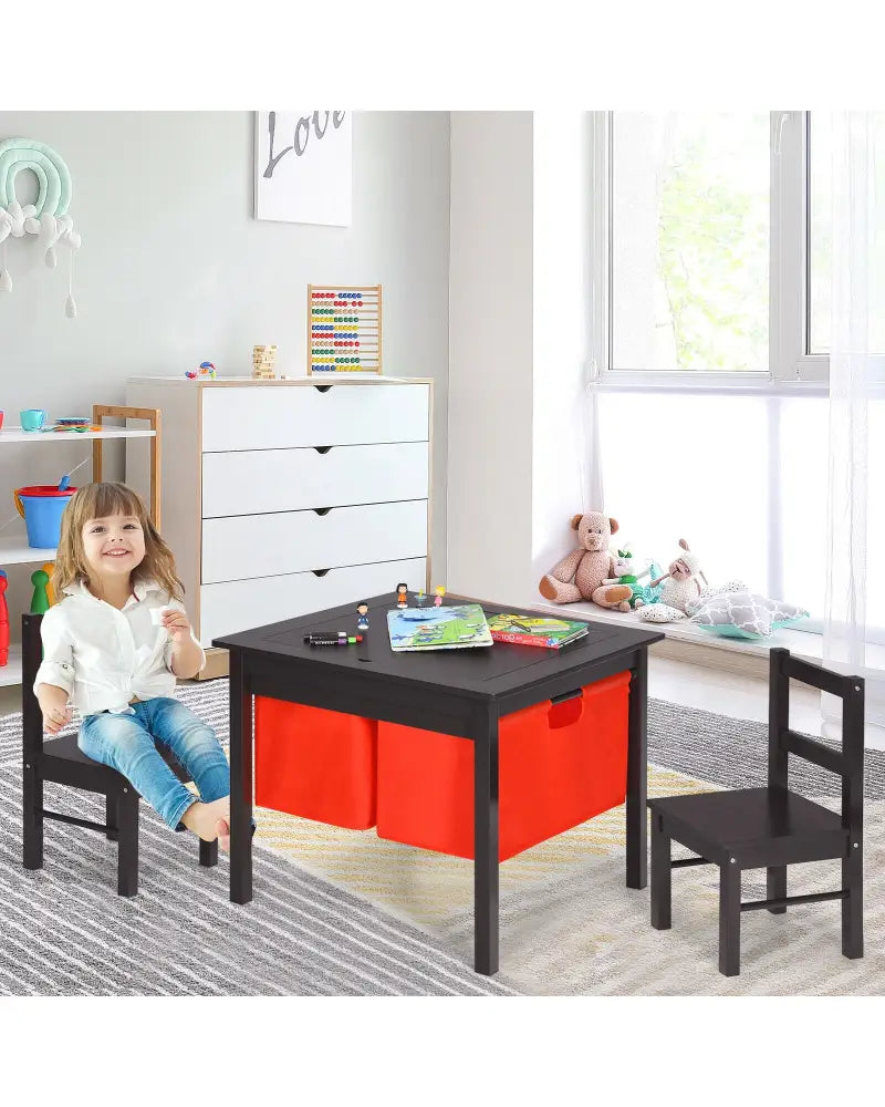 2-in-1 Kids Double-sided Activity Building Block Table with Drawers-Brown - Brown - Kids Table & Chair Sets