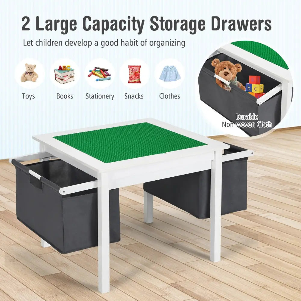 2-in-1 Kids Double-sided Activity Building Block Table with Drawers-White - White - Kids Table & Chair Sets
