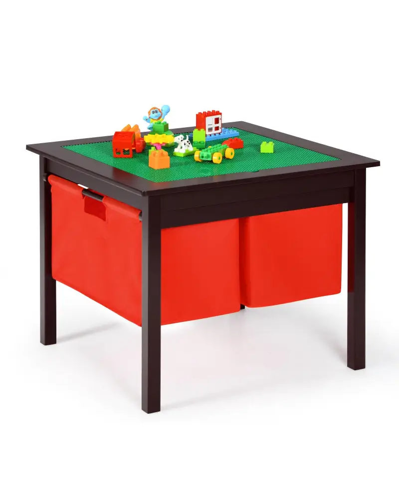 2-in-1 Kids Double-sided Activity Building Block Table with Drawers-Brown - Brown - Kids Table & Chair Sets