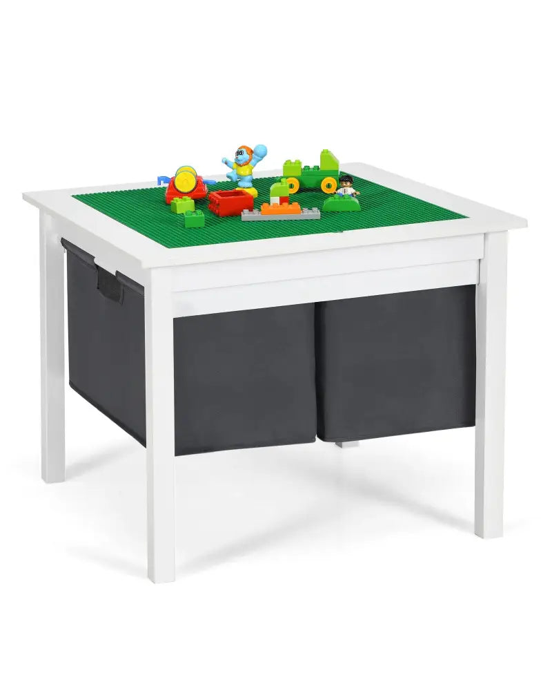 2-in-1 Kids Double-sided Activity Building Block Table with Drawers-White - White - Kids Table & Chair Sets