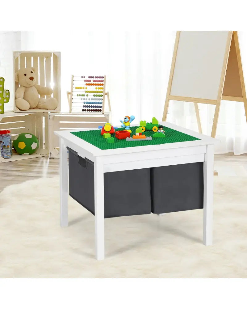 2-in-1 Kids Double-sided Activity Building Block Table with Drawers-White - White - Kids Table & Chair Sets