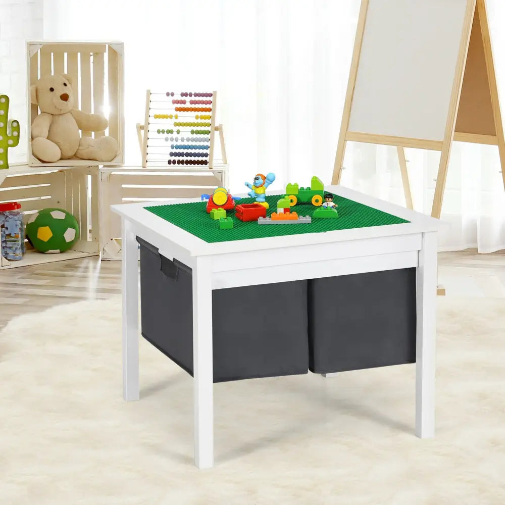 2-in-1 Kids Double-sided Activity Building Block Table with Drawers-White - White - Kids Table & Chair Sets