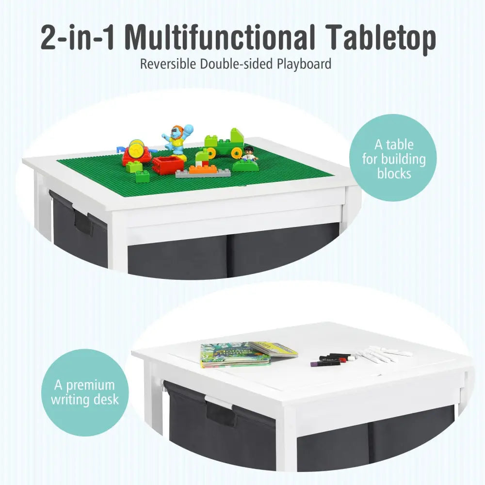 2-in-1 Kids Double-sided Activity Building Block Table with Drawers-White - White - Kids Table & Chair Sets