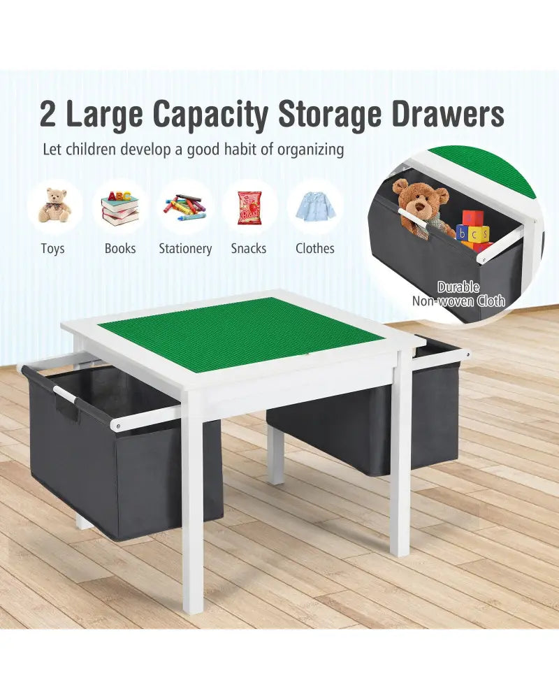 2-in-1 Kids Double-sided Activity Building Block Table with Drawers-White - White - Kids Table & Chair Sets