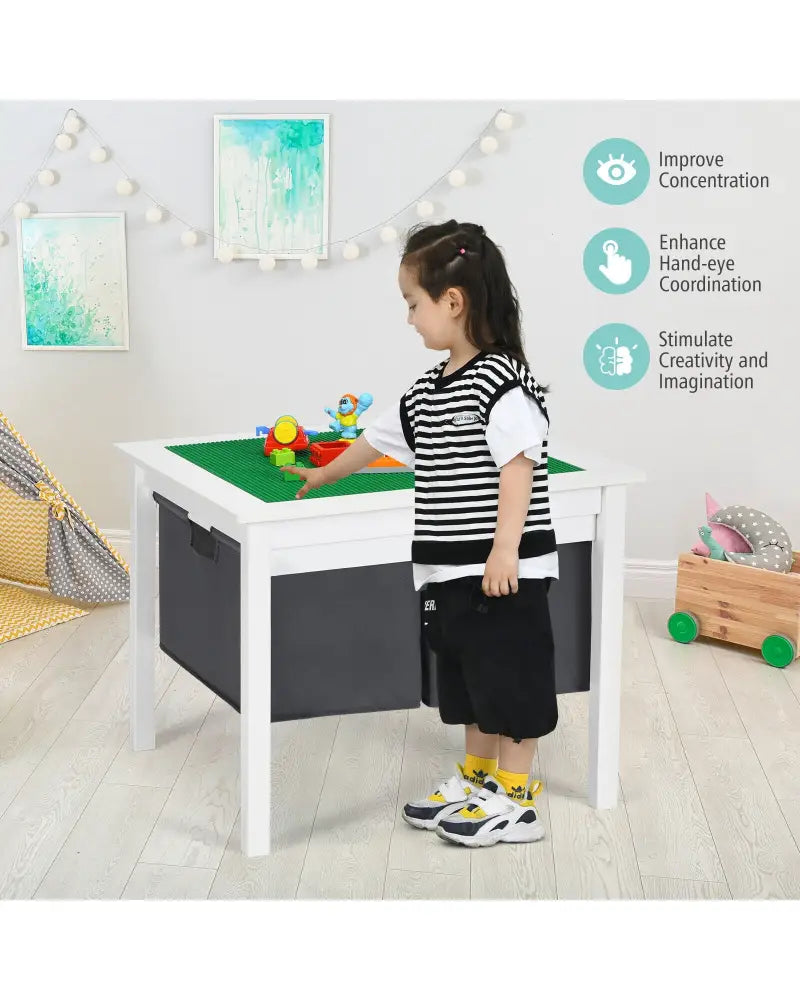 2-in-1 Kids Double-sided Activity Building Block Table with Drawers-White - White - Kids Table & Chair Sets