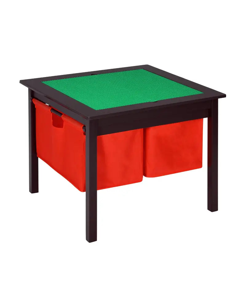 2-in-1 Kids Double-sided Activity Building Block Table with Drawers-Brown - Brown - Kids Table & Chair Sets