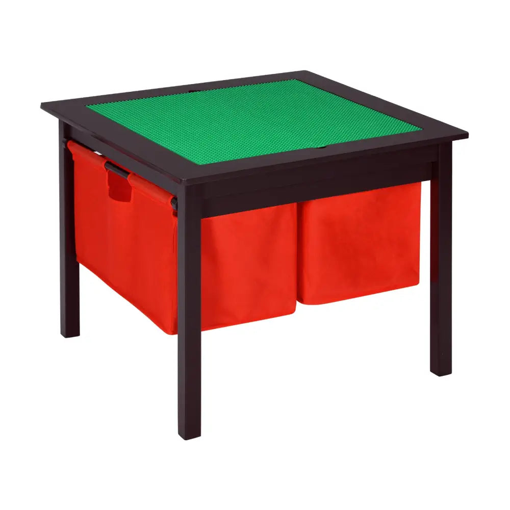 2-in-1 Kids Double-sided Activity Building Block Table with Drawers-Brown - Brown - Kids Table & Chair Sets