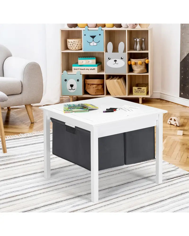 2-in-1 Kids Double-sided Activity Building Block Table with Drawers-White - White - Kids Table & Chair Sets