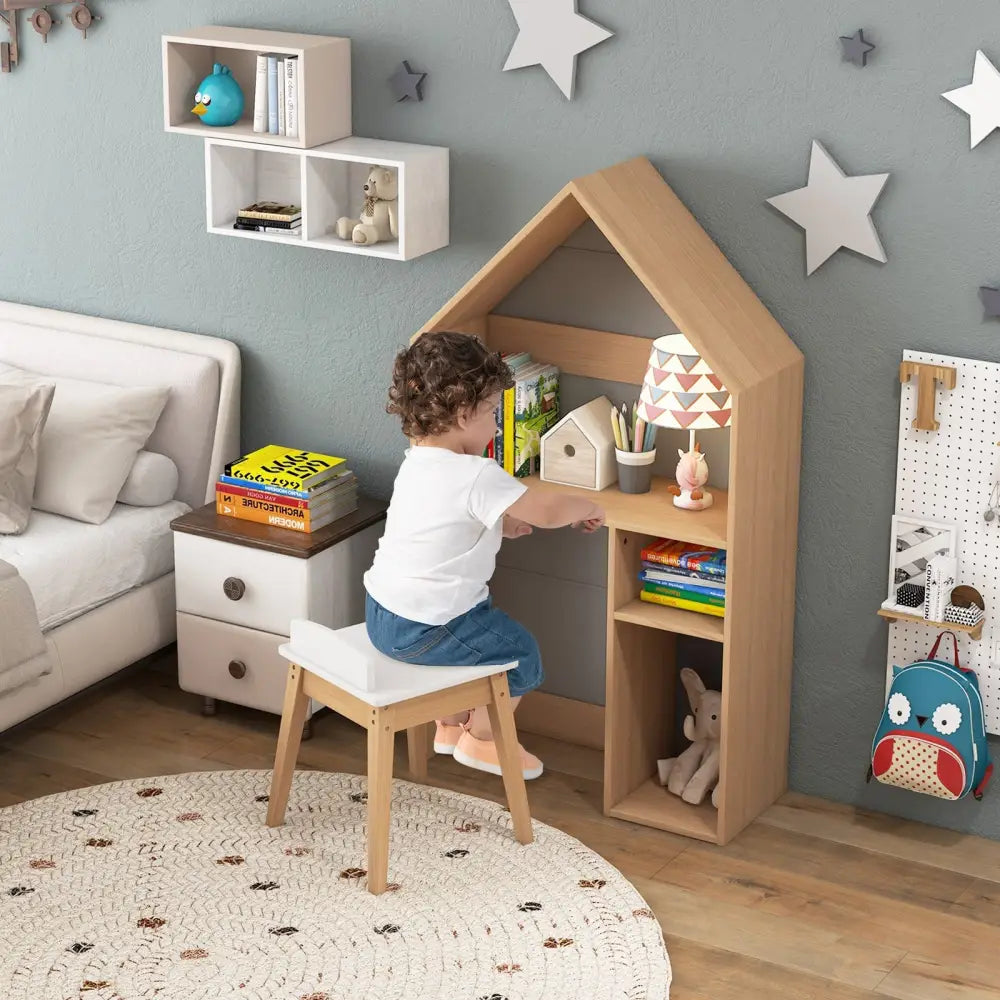 2-in-1 Kids House-Shaped Table and Chair Set-Gray - Gray - Kids Table & Chair Sets
