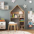 2-in-1 Kids House-Shaped Table and Chair Set-Gray - Gray - Kids Table & Chair Sets