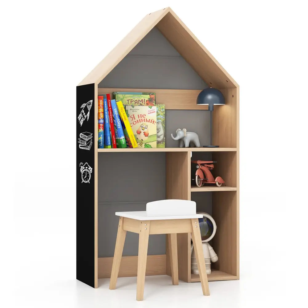 2-in-1 Kids House-Shaped Table and Chair Set-Gray - Gray - Kids Table & Chair Sets