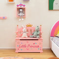 2-In-1 Kids Princess Wooden Toy Box with Safe Hinged Lid-Pink - Pink - Kids Storage