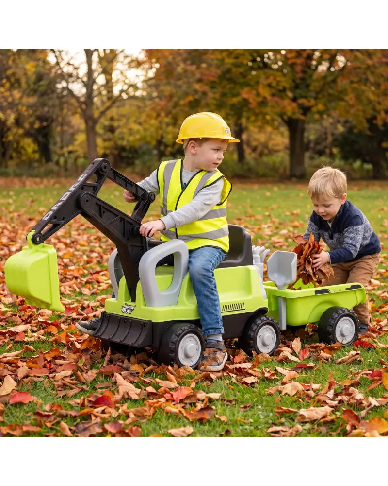 2-In-1 Kids Ride on Tractor with Digging Arm and Detachable Trailer-Green - Green - Push & Pedal Ride On Toys