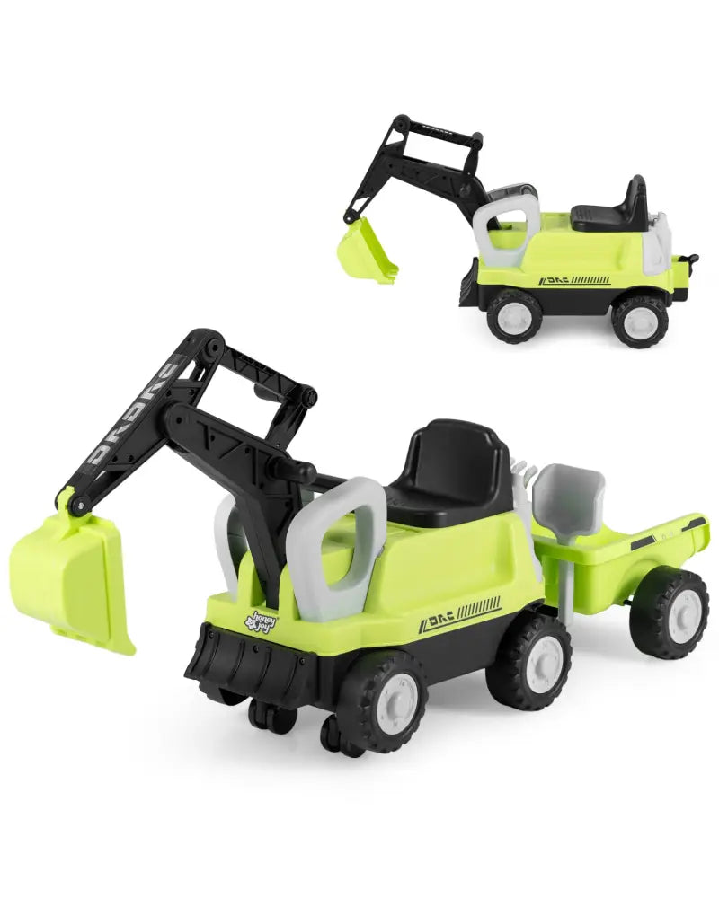 2-In-1 Kids Ride on Tractor with Digging Arm and Detachable Trailer-Green - Green - Push & Pedal Ride On Toys