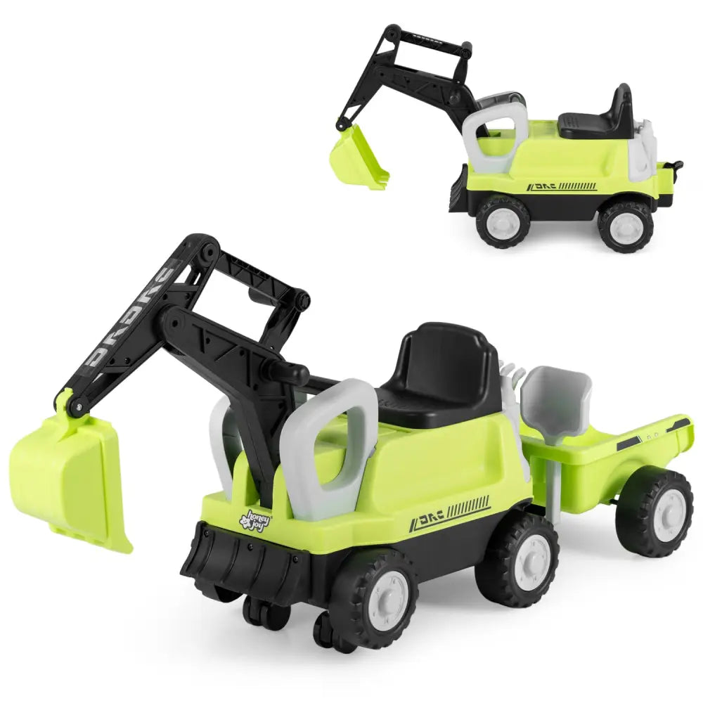 2-In-1 Kids Ride on Tractor with Digging Arm and Detachable Trailer-Green - Green - Push & Pedal Ride On Toys