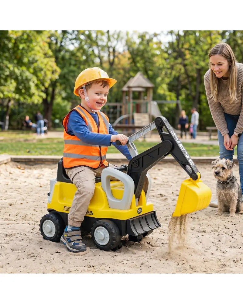 2-In-1 Kids Ride on Tractor with Digging Arm and Detachable Trailer-Yellow - Yellow - Push & Pedal Ride On Toys