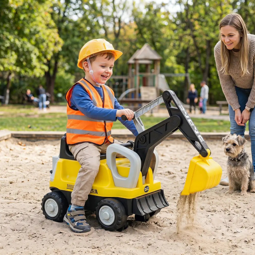 2-In-1 Kids Ride on Tractor with Digging Arm and Detachable Trailer-Yellow - Yellow - Push & Pedal Ride On Toys