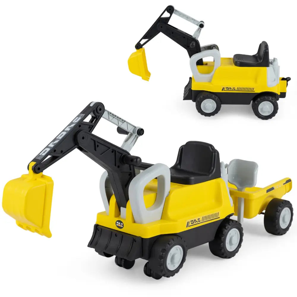 2-In-1 Kids Ride on Tractor with Digging Arm and Detachable Trailer-Yellow - Yellow - Push & Pedal Ride On Toys