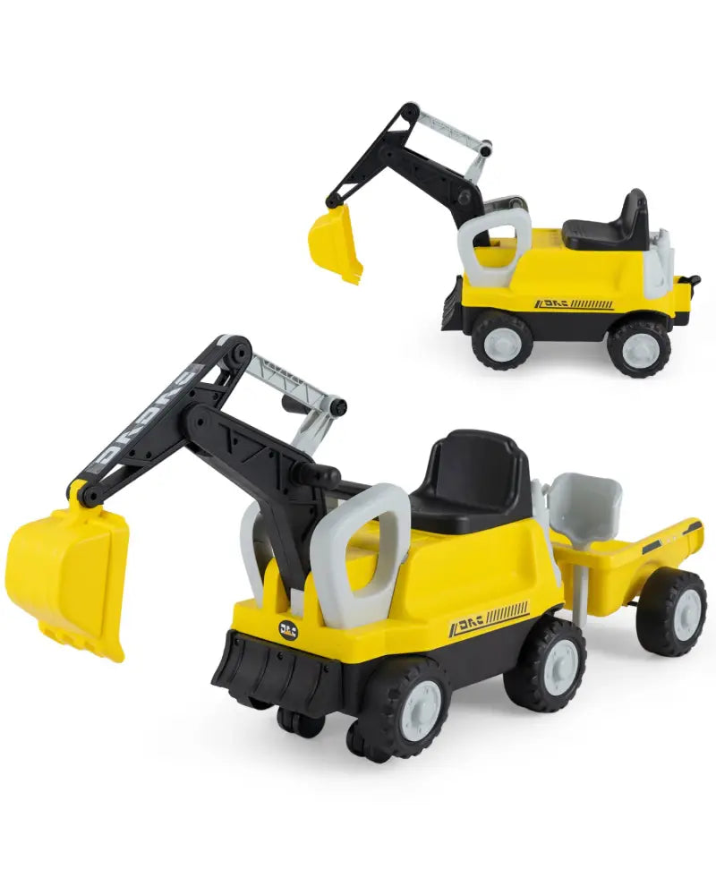 2-In-1 Kids Ride on Tractor with Digging Arm and Detachable Trailer-Yellow - Yellow - Push & Pedal Ride On Toys