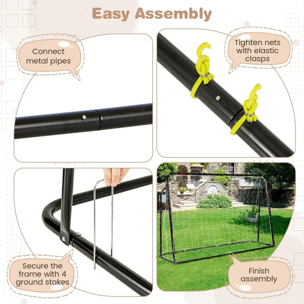 2-in-1 Kids Soccer Rebounder and Soccer Goal with Adjustable Height-Black - Black - Sport Equipments