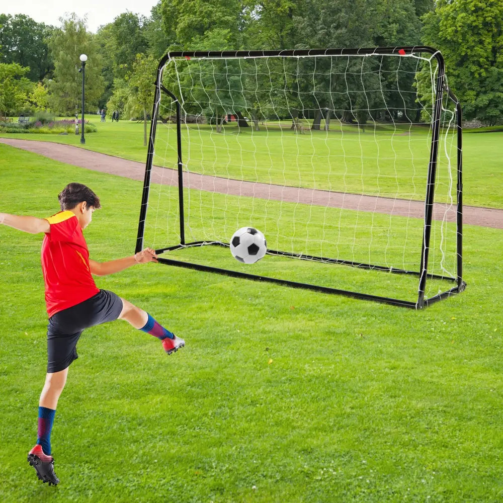 2-in-1 Kids Soccer Rebounder and Soccer Goal with Adjustable Height-Black - Black - Sport Equipments