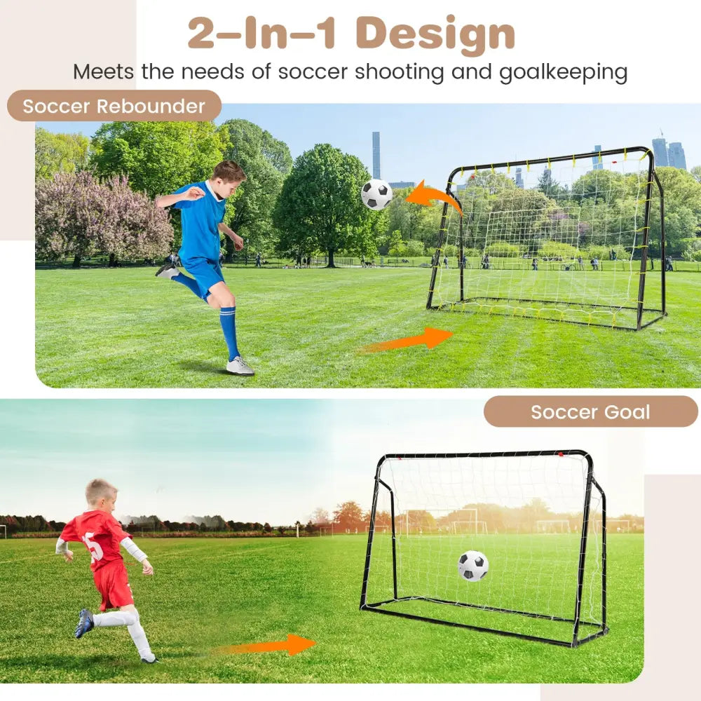 2-in-1 Kids Soccer Rebounder and Soccer Goal with Adjustable Height-Black - Black - Sport Equipments