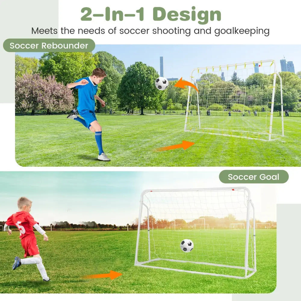 2-in-1 Kids Soccer Rebounder and Soccer Goal with Adjustable Height-White - White - Sport Equipments